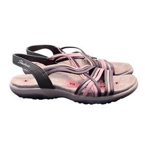Skechers Reggae Slim‎ Simply Sandals Pink Brown Womens 7 Memory Foam Slip On